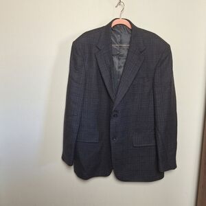 Oscar De La Renta Neutral Plaid Two Button Lambswool Sport Coat Blazer